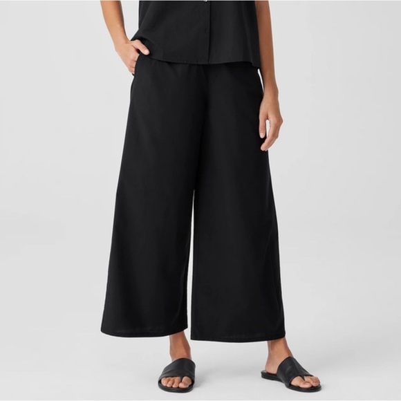 Eileen Fisher Washed Organic Cotton Poplin Wide-Leg Pant - Picture 1 of 9